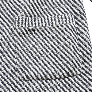 Very Good Condition CHANEL Striped Tweed Stainless Steel Collar Coat P53429V31165 Here Mark Button 3/4 Sleeve White Black Outerwear Black Metal Hardware Used 4a004713