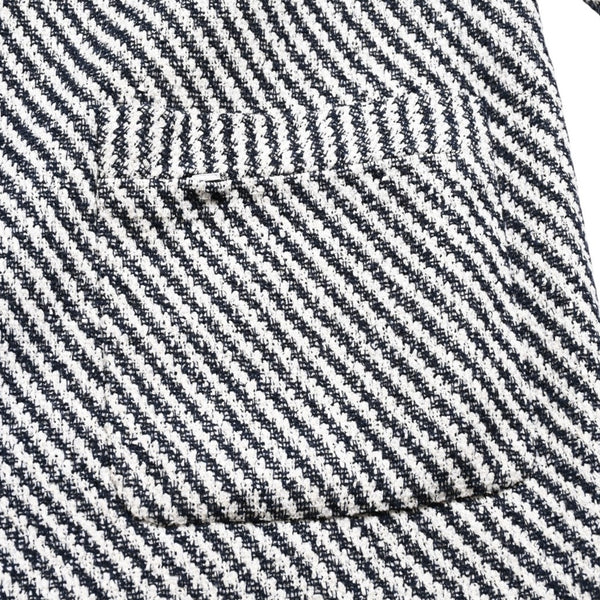Very Good Condition CHANEL Striped Tweed Stainless Steel Collar Coat P53429V31165 Here Mark Button 3/4 Sleeve White Black Outerwear Black Metal Hardware Used 4a004713