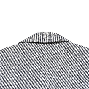 Very Good Condition CHANEL Striped Tweed Stainless Steel Collar Coat P53429V31165 Here Mark Button 3/4 Sleeve White Black Outerwear Black Metal Hardware Used 4a004713
