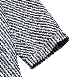 Very Good Condition CHANEL Striped Tweed Stainless Steel Collar Coat P53429V31165 Here Mark Button 3/4 Sleeve White Black Outerwear Black Metal Hardware Used 4a004713