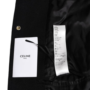 極美品 CELINE セリーヌ クラシック テディジャケット テクスチャー加工ウール Cパッチ ブラック アイボリー サイズ46 中古 4a004693