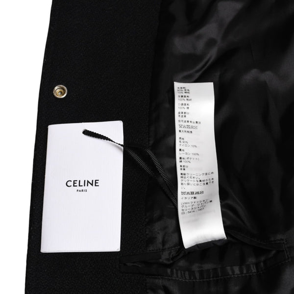 極美品 CELINE セリーヌ クラシック テディジャケット テクスチャー加工ウール Cパッチ ブラック アイボリー サイズ46 中古 4a004693