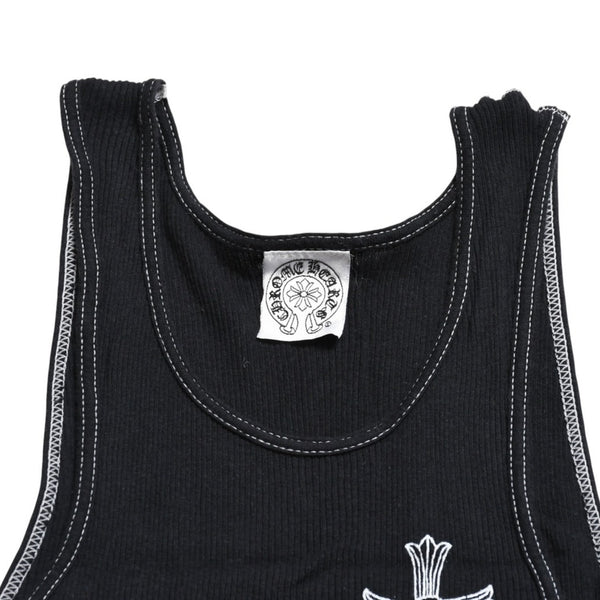 CHROME HEARTS クロムハーツ CHクロス タンクトップ サイズS オールドイングリッシュ コットン ブラック 美品 中古 4a004822