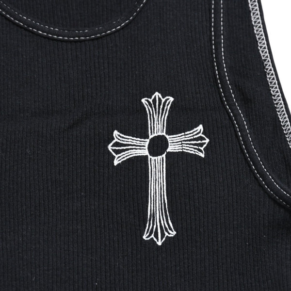 CHROME HEARTS クロムハーツ CHクロス タンクトップ サイズS オールドイングリッシュ コットン ブラック 美品 中古 4a004822