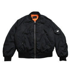 Very Good Condition PRADA Re-Nylon Triangle Logo Plate MA-1 Bomber Jacket Black Size M Used 4a004696