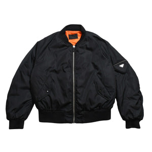 Very Good Condition PRADA Re-Nylon Triangle Logo Plate MA-1 Bomber Jacket Black Size M Used 4a004696