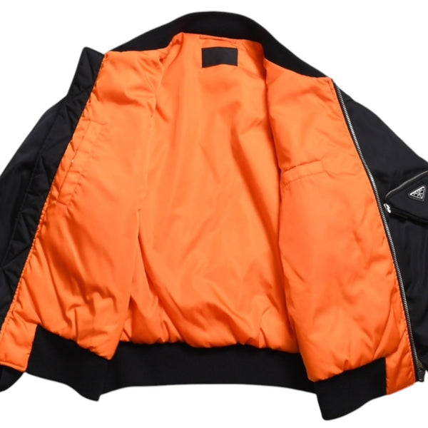 Very Good Condition PRADA Re-Nylon Triangle Logo Plate MA-1 Bomber Jacket Black Size M Used 4a004696