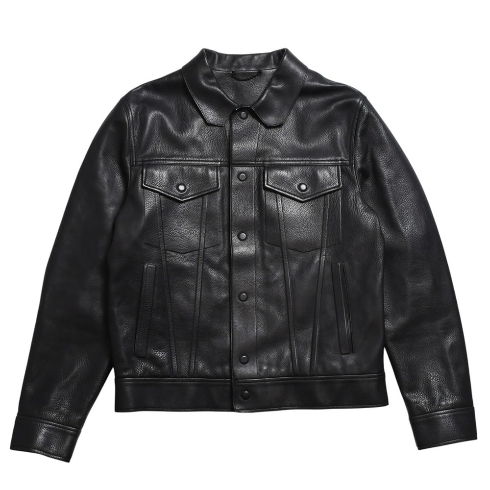 LOUIS VUITTON Black leather trucker jacket HHL44EQXS 3rd type Black 50 size Silver hardware Good condition Used 4a003314