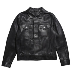 LOUIS VUITTON Black leather trucker jacket HHL44EQXS 3rd type Black 50 size Silver hardware Good condition Used 4a003314