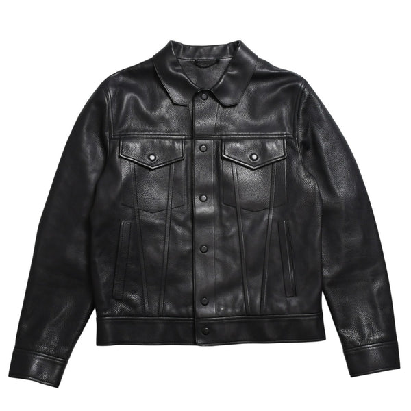 LOUIS VUITTON Black leather trucker jacket HHL44EQXS 3rd type Black 50 size Silver hardware Good condition Used 4a003314