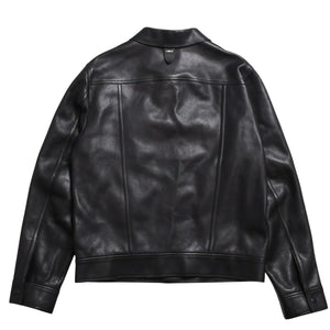 LOUIS VUITTON Black leather trucker jacket HHL44EQXS 3rd type Black 50 size Silver hardware Good condition Used 4a003314