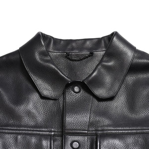 LOUIS VUITTON Black leather trucker jacket HHL44EQXS 3rd type Black 50 size Silver hardware Good condition Used 4a003314