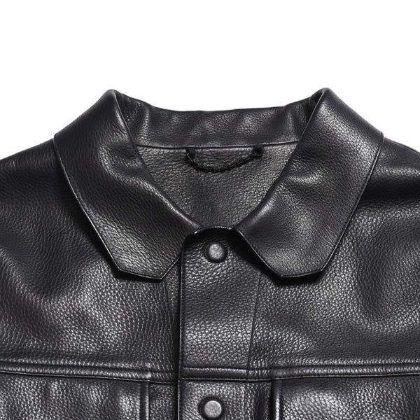 LOUIS VUITTON Black leather trucker jacket HHL44EQXS 3rd type Black 50 size Silver hardware Good condition Used 4a003314
