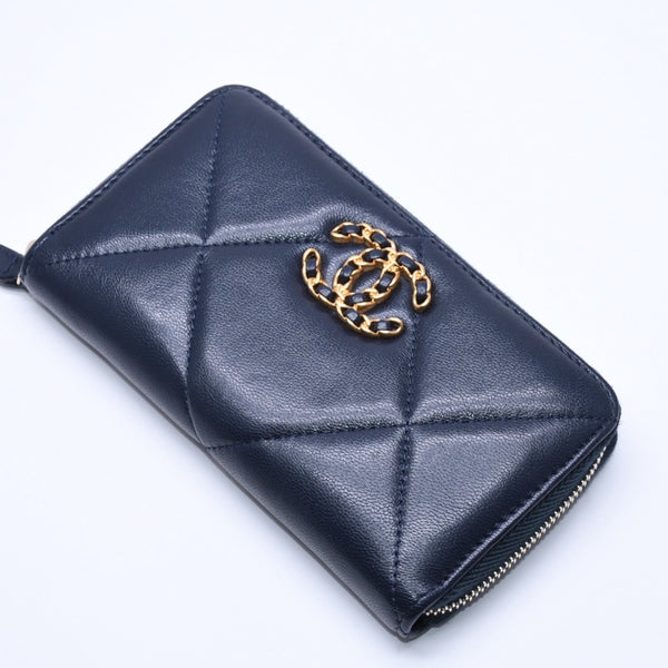 極美品 CHANEL シャネル CHANEL19 コインケース 小銭入れ 29番台 ココマーク ラムスキン ネイビー ゴールド金具 中古 4a004716