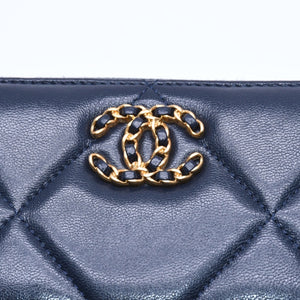 極美品 CHANEL シャネル CHANEL19 コインケース 小銭入れ 29番台 ココマーク ラムスキン ネイビー ゴールド金具 中古 4a004716