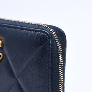 極美品 CHANEL シャネル CHANEL19 コインケース 小銭入れ 29番台 ココマーク ラムスキン ネイビー ゴールド金具 中古 4a004716