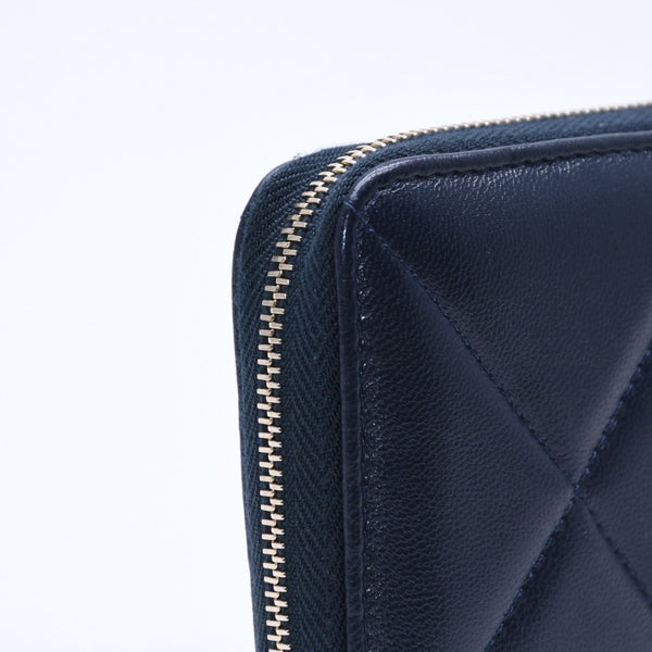 極美品 CHANEL シャネル CHANEL19 コインケース 小銭入れ 29番台 ココマーク ラムスキン ネイビー ゴールド金具 中古 4a004716