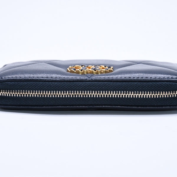 極美品 CHANEL シャネル CHANEL19 コインケース 小銭入れ 29番台 ココマーク ラムスキン ネイビー ゴールド金具 中古 4a004716