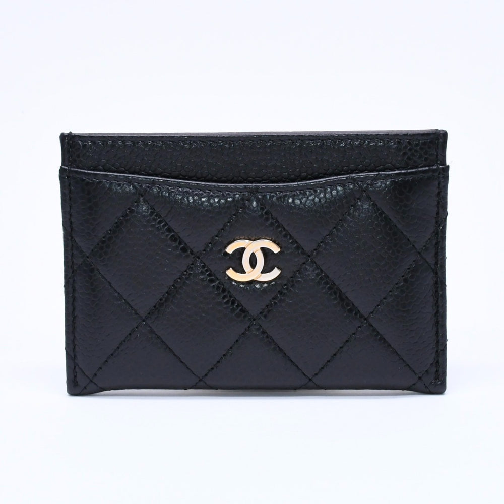 極美品 CHANEL シャネル カードケース 26番台 ココマーク キャビアスキン ブラック バーガンディ ゴールド金具 中古 4a004760