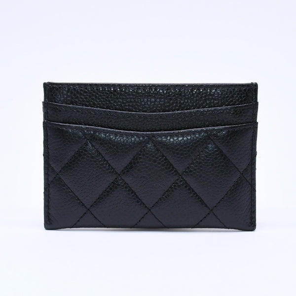Very Good Condition CHANEL Card Case No. 26 Coco Mark Caviar Skin Black Burgundy Gold Hardware Used 4a004760