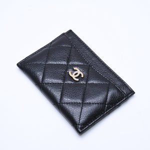 Very Good Condition CHANEL Card Case No. 26 Coco Mark Caviar Skin Black Burgundy Gold Hardware Used 4a004760