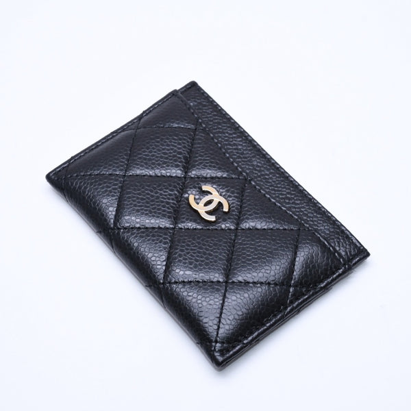 Very Good Condition CHANEL Card Case No. 26 Coco Mark Caviar Skin Black Burgundy Gold Hardware Used 4a004760