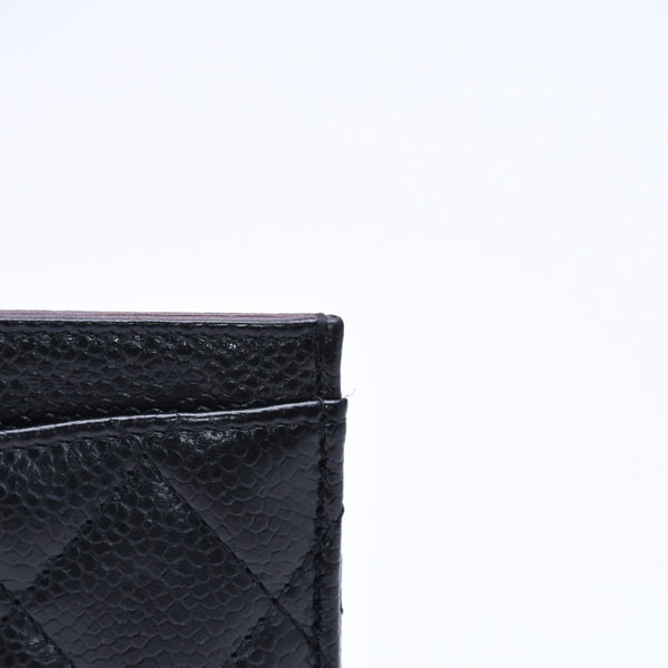 Very Good Condition CHANEL Card Case No. 26 Coco Mark Caviar Skin Black Burgundy Gold Hardware Used 4a004760