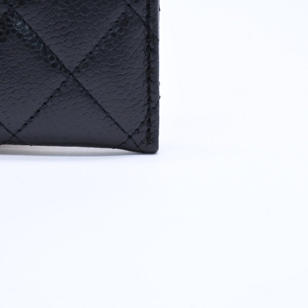 Very Good Condition CHANEL Card Case No. 26 Coco Mark Caviar Skin Black Burgundy Gold Hardware Used 4a004760