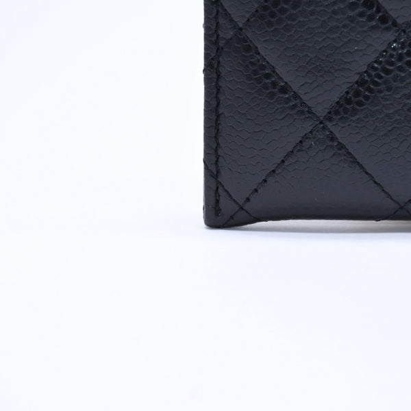 Very Good Condition CHANEL Card Case No. 26 Coco Mark Caviar Skin Black Burgundy Gold Hardware Used 4a004760