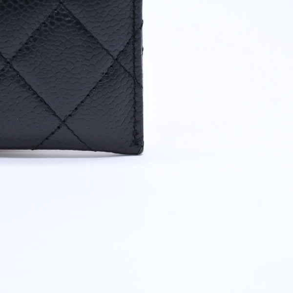 Very Good Condition CHANEL Card Case No. 26 Coco Mark Caviar Skin Black Burgundy Gold Hardware Used 4a004760