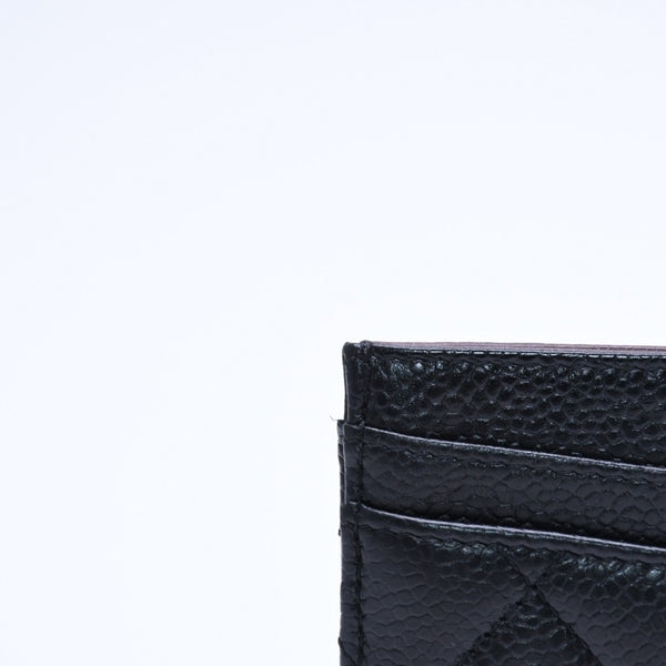 Very Good Condition CHANEL Card Case No. 26 Coco Mark Caviar Skin Black Burgundy Gold Hardware Used 4a004760