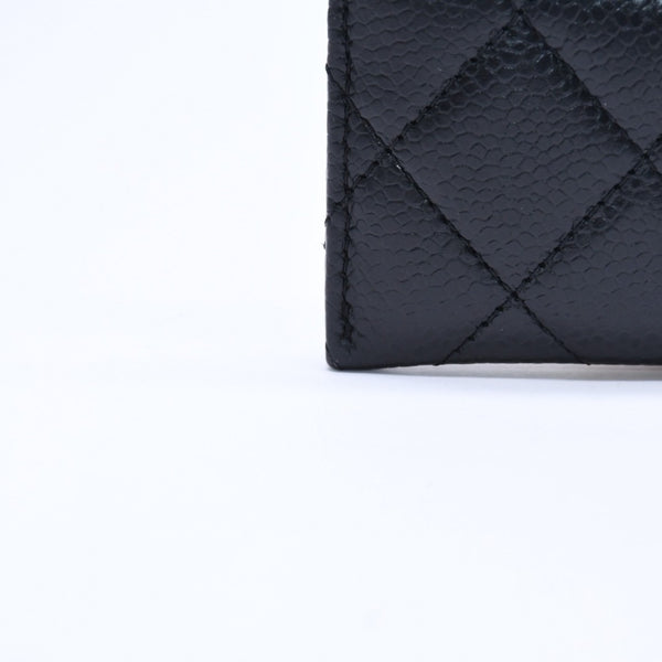 Very Good Condition CHANEL Card Case No. 26 Coco Mark Caviar Skin Black Burgundy Gold Hardware Used 4a004760