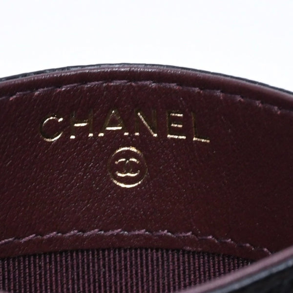Very Good Condition CHANEL Card Case No. 26 Coco Mark Caviar Skin Black Burgundy Gold Hardware Used 4a004760