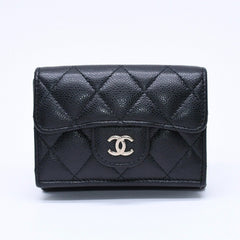CHANEL Compact Wallet Trifold Wallet Random Number Coco Mark Caviar Skin Black Gold Hardware Good Condition Used 4a004625