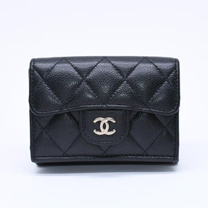 CHANEL Compact Wallet Trifold Wallet Random Number Coco Mark Caviar Skin Black Gold Hardware Good Condition Used 4a004625