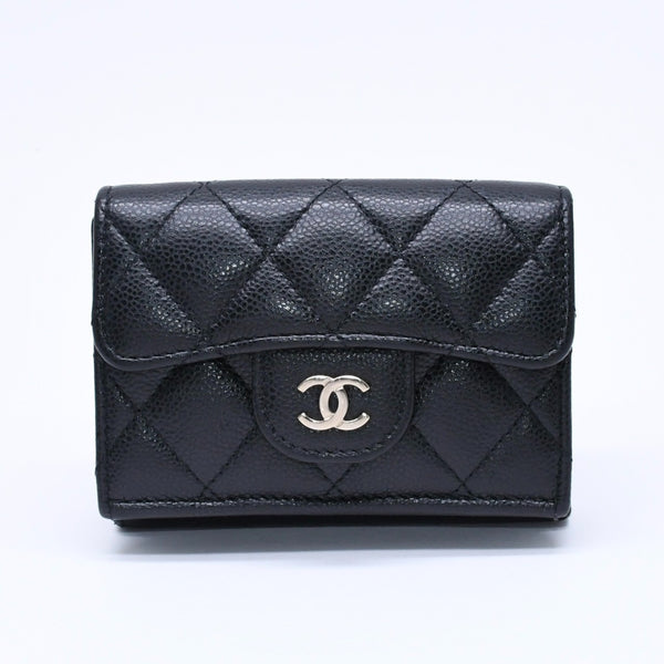CHANEL Compact Wallet Trifold Wallet Random Number Coco Mark Caviar Skin Black Gold Hardware Good Condition Used 4a004625
