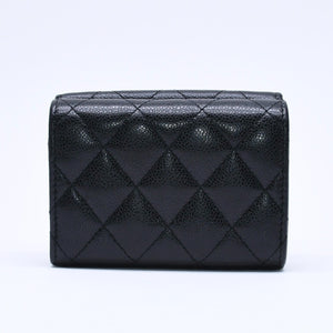 CHANEL Compact Wallet Trifold Wallet Random Number Coco Mark Caviar Skin Black Gold Hardware Good Condition Used 4a004625
