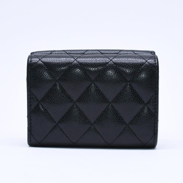 CHANEL Compact Wallet Trifold Wallet Random Number Coco Mark Caviar Skin Black Gold Hardware Good Condition Used 4a004625