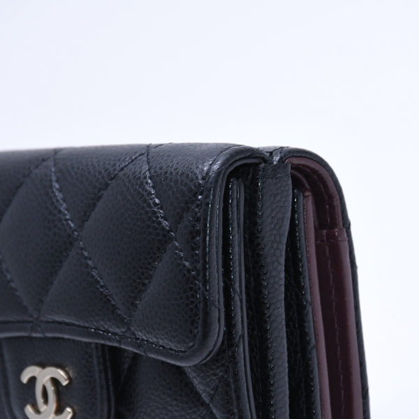 CHANEL Compact Wallet Trifold Wallet Random Number Coco Mark Caviar Skin Black Gold Hardware Good Condition Used 4a004625