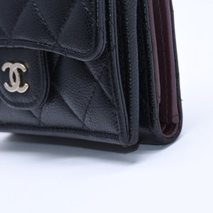 CHANEL Compact Wallet Trifold Wallet Random Number Coco Mark Caviar Skin Black Gold Hardware Good Condition Used 4a004625