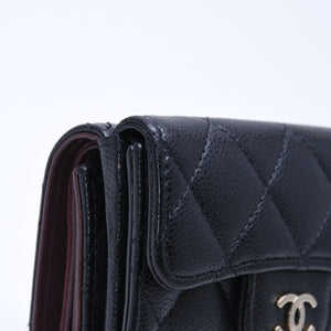 CHANEL Compact Wallet Trifold Wallet Random Number Coco Mark Caviar Skin Black Gold Hardware Good Condition Used 4a004625