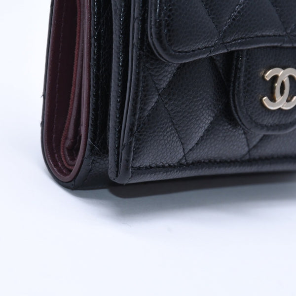 CHANEL Compact Wallet Trifold Wallet Random Number Coco Mark Caviar Skin Black Gold Hardware Good Condition Used 4a004625