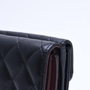 CHANEL Compact Wallet Trifold Wallet Random Number Coco Mark Caviar Skin Black Gold Hardware Good Condition Used 4a004625