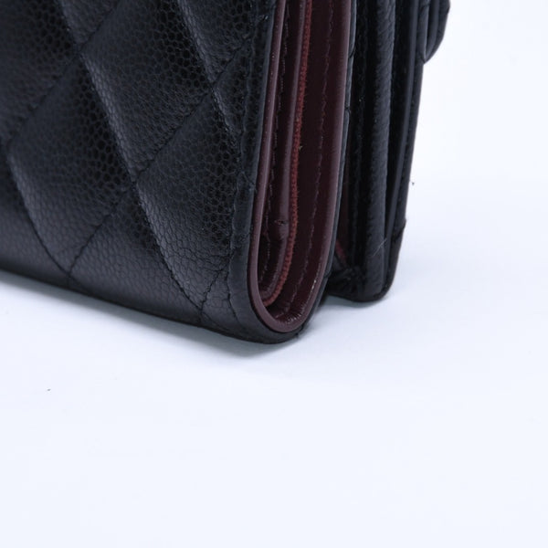 CHANEL Compact Wallet Trifold Wallet Random Number Coco Mark Caviar Skin Black Gold Hardware Good Condition Used 4a004625