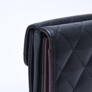 CHANEL Compact Wallet Trifold Wallet Random Number Coco Mark Caviar Skin Black Gold Hardware Good Condition Used 4a004625