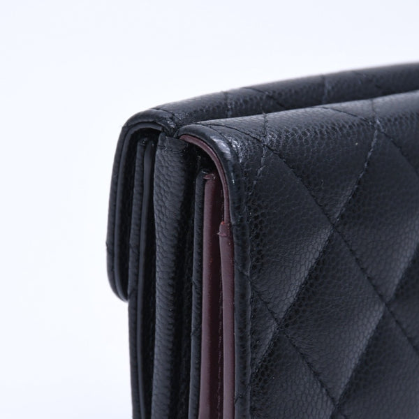 CHANEL Compact Wallet Trifold Wallet Random Number Coco Mark Caviar Skin Black Gold Hardware Good Condition Used 4a004625