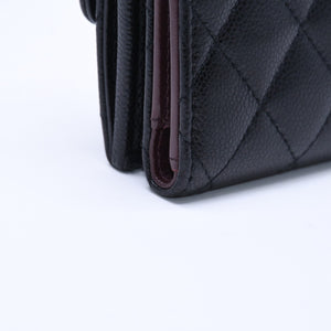 CHANEL Compact Wallet Trifold Wallet Random Number Coco Mark Caviar Skin Black Gold Hardware Good Condition Used 4a004625
