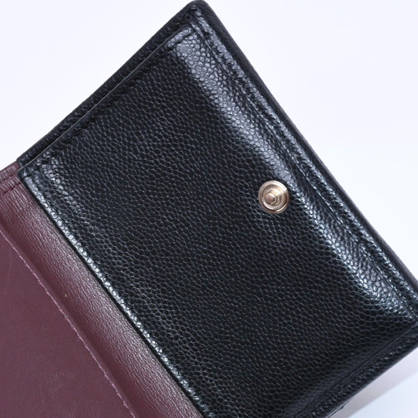 CHANEL Compact Wallet Trifold Wallet Random Number Coco Mark Caviar Skin Black Gold Hardware Good Condition Used 4a004625