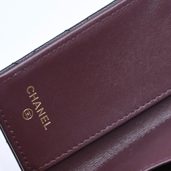 CHANEL Compact Wallet Trifold Wallet Random Number Coco Mark Caviar Skin Black Gold Hardware Good Condition Used 4a004625