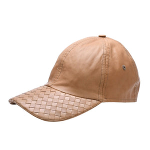 BOTTEGA VENETA ボッテガヴェネタ キャップ イントレチャート ブラウン ベージュ レザー 美品 中古 4a004740